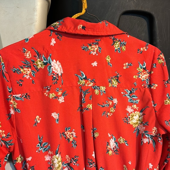 Speed Limit M P H Red Floral Mini Dress Button 3/4 Short Sleeves Elastic Waist S - Picture 10 of 16